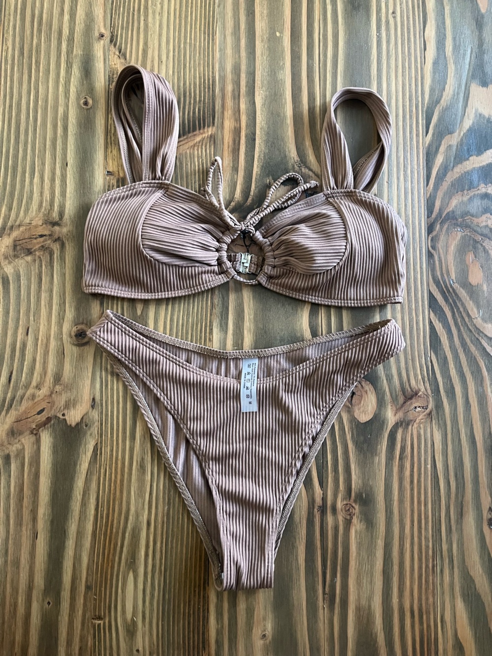 Brown Ribbed Bikini Set - Picture 3 of 5